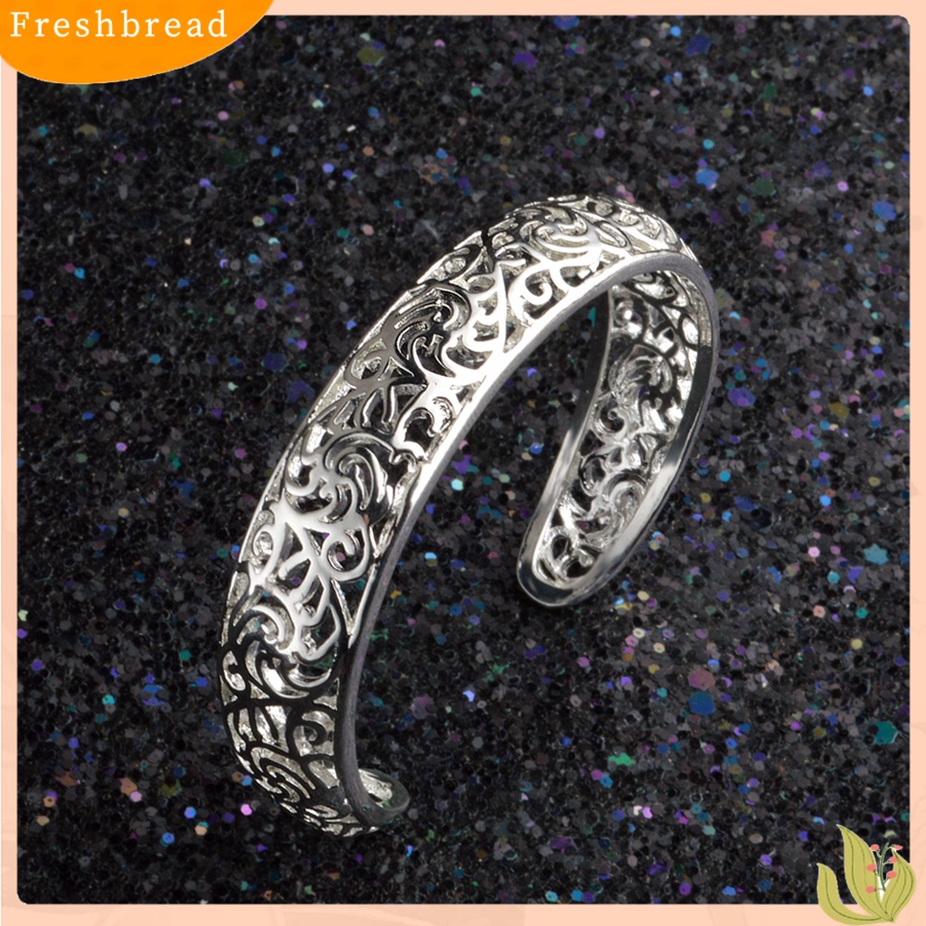 &lt; Freshbread &gt; Gelang Manset Bukaan Pengerjaan Indah Hollow Warna Silver Motif Ukir Retro Bangle Untuk Pesta