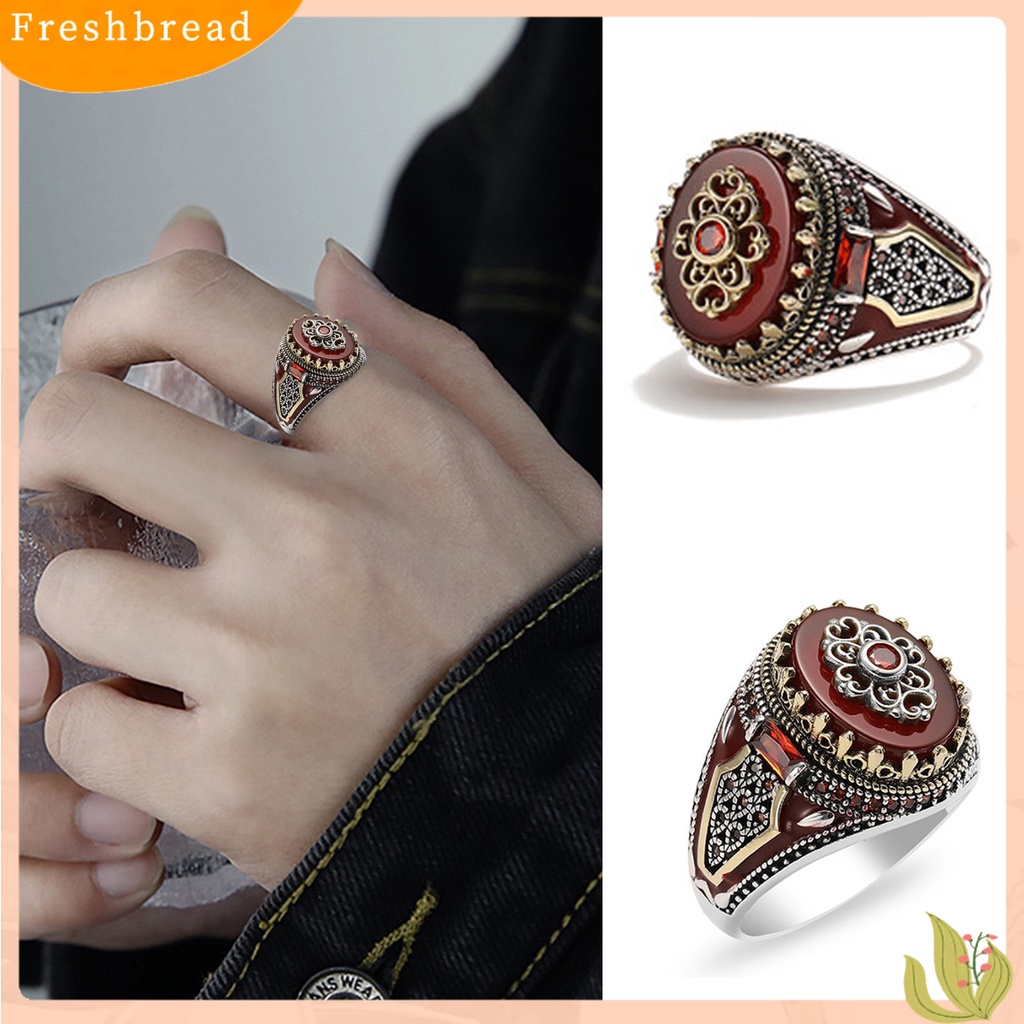 &lt; Freshbread &gt; Cincin Jari Aksesori Indah Batu Merah Retro Dua Warna Cincin Pria Perjamuan Perhiasan Hadiah Hadiah Hari Valentine