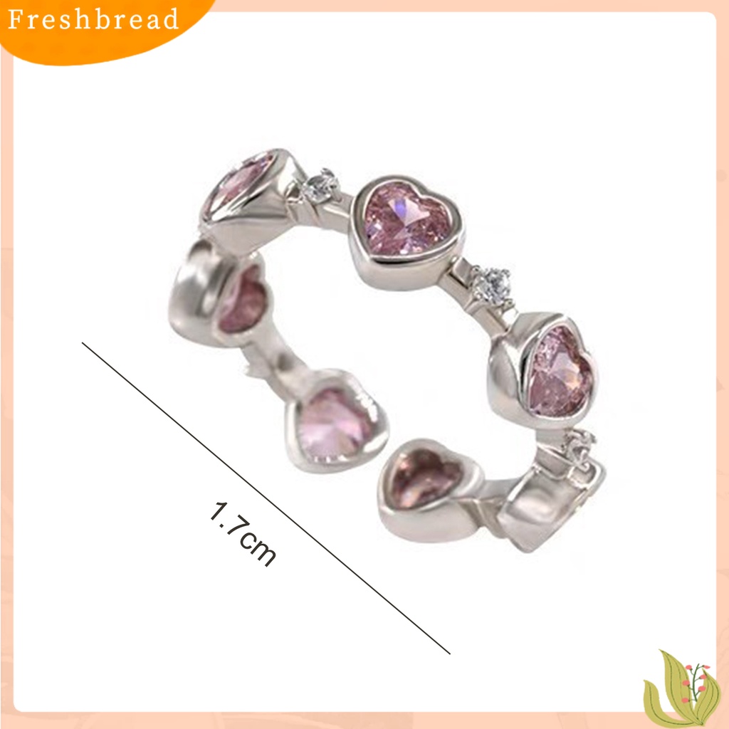 &lt; Freshbread &gt; Wanita Cincin Merah Muda Berlian Imitasi Geometris Kristal Imitasi Dapat Disesuaikan Halus Berdandan Fashion Barang Cinta Hati Terbuka Cincin Perhiasan Aksesori