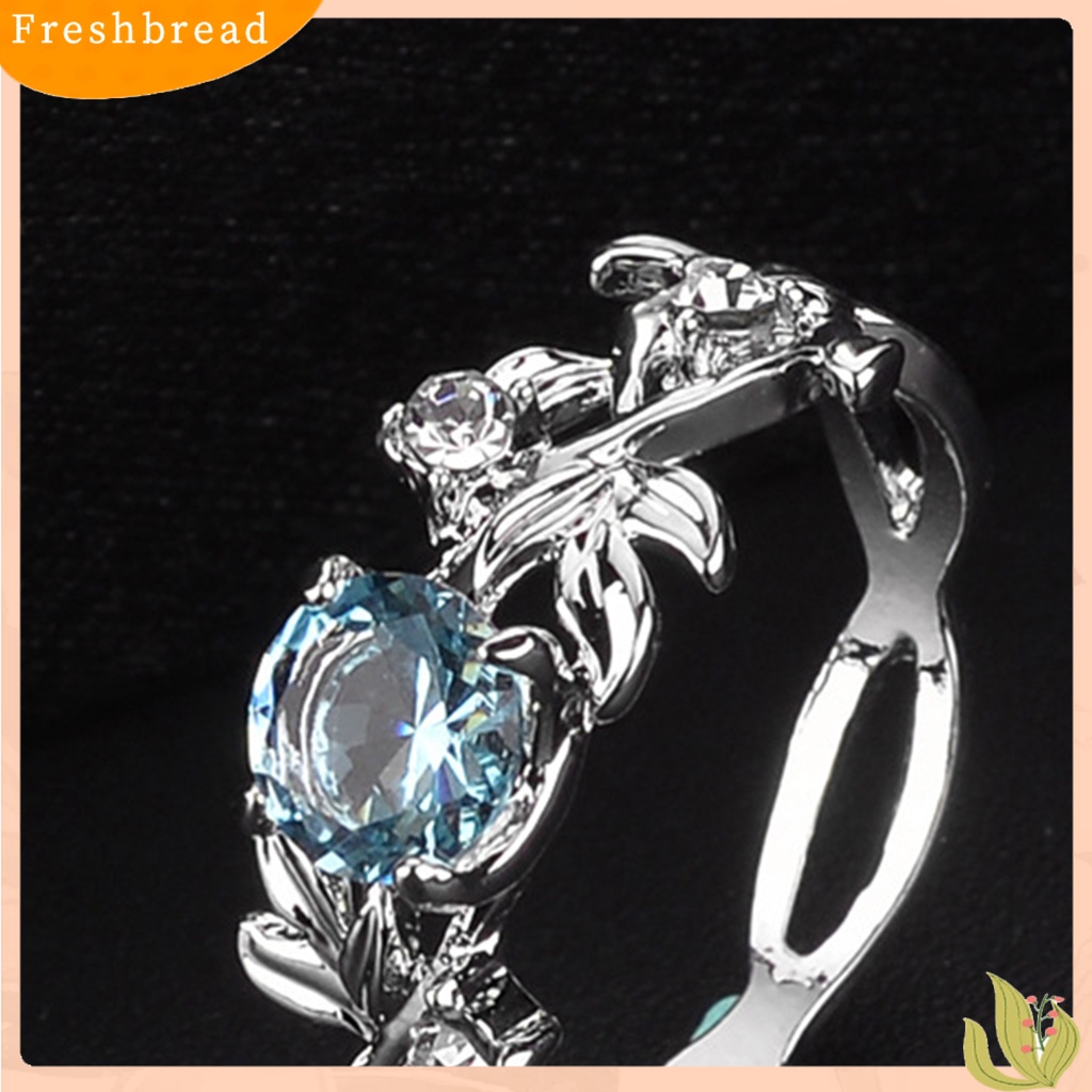 &lt; Freshbread &gt; Wanita Cincin Daun Berlian Imitasi Perhiasan Elegan Bright Luster Ring Untuk Pakaian Sehari-Hari