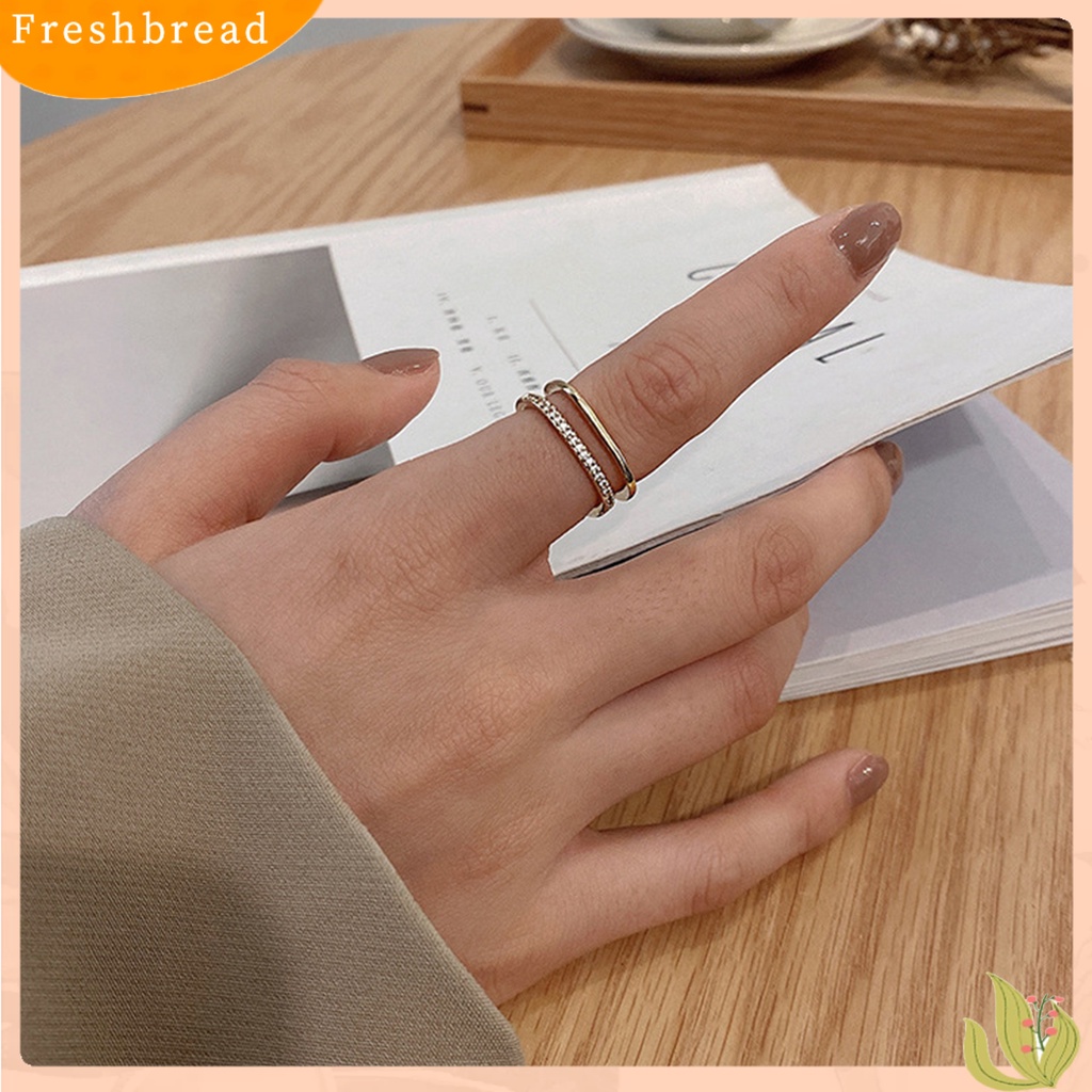 &lt; Freshbread &gt; Wanita Cincin Terbuka Anti-Cacat Besar Lengket Colorfast Kokoh Dua Lapis Permukaan Halus Mengkilap Melubangi Cubic Zirconia Bertatahkan Wanita Jari Cincin Perhiasan Perempuan