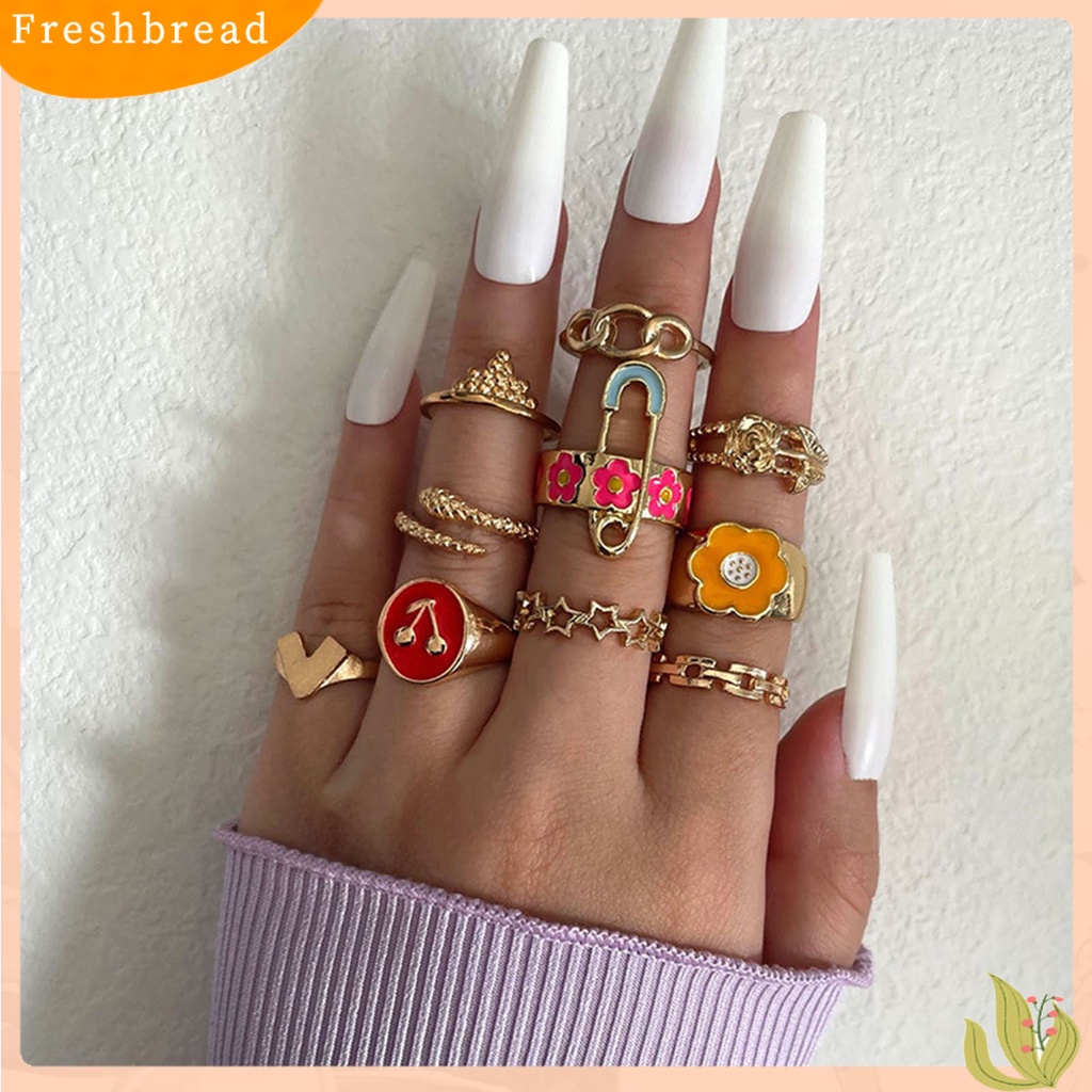 &lt; Freshbread &gt; 10 Pcs Cincin Buku Jari Ular Bintang Bunga Cherry Tetes Minyak Indah Rings Perhiasan Aksesoris