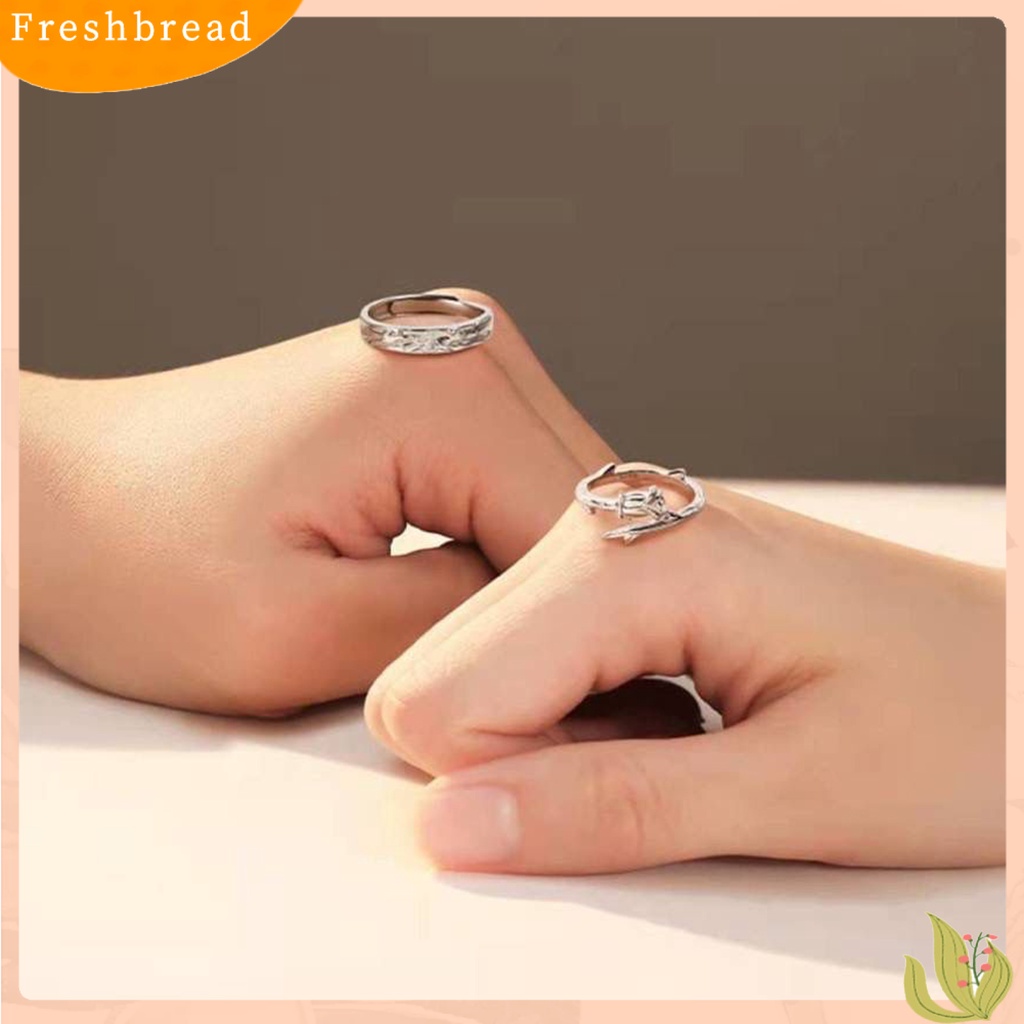 &lt; Freshbread &gt; Couple Cincin Warna Perak Pangeran Dan Mawar Adjustable Indah Perhiasan Dekorasi Tembaga Wanita Pria Jari Cincin Hadiah Hari Valentine