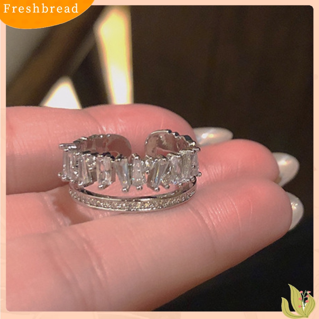 &lt; Freshbread &gt; Cincin Wanita Lapisan Ganda Perhiasan Berlian Imitasi Cincin Jari Pembukaan Yang Dapat Disesuaikan Untuk Pernikahan