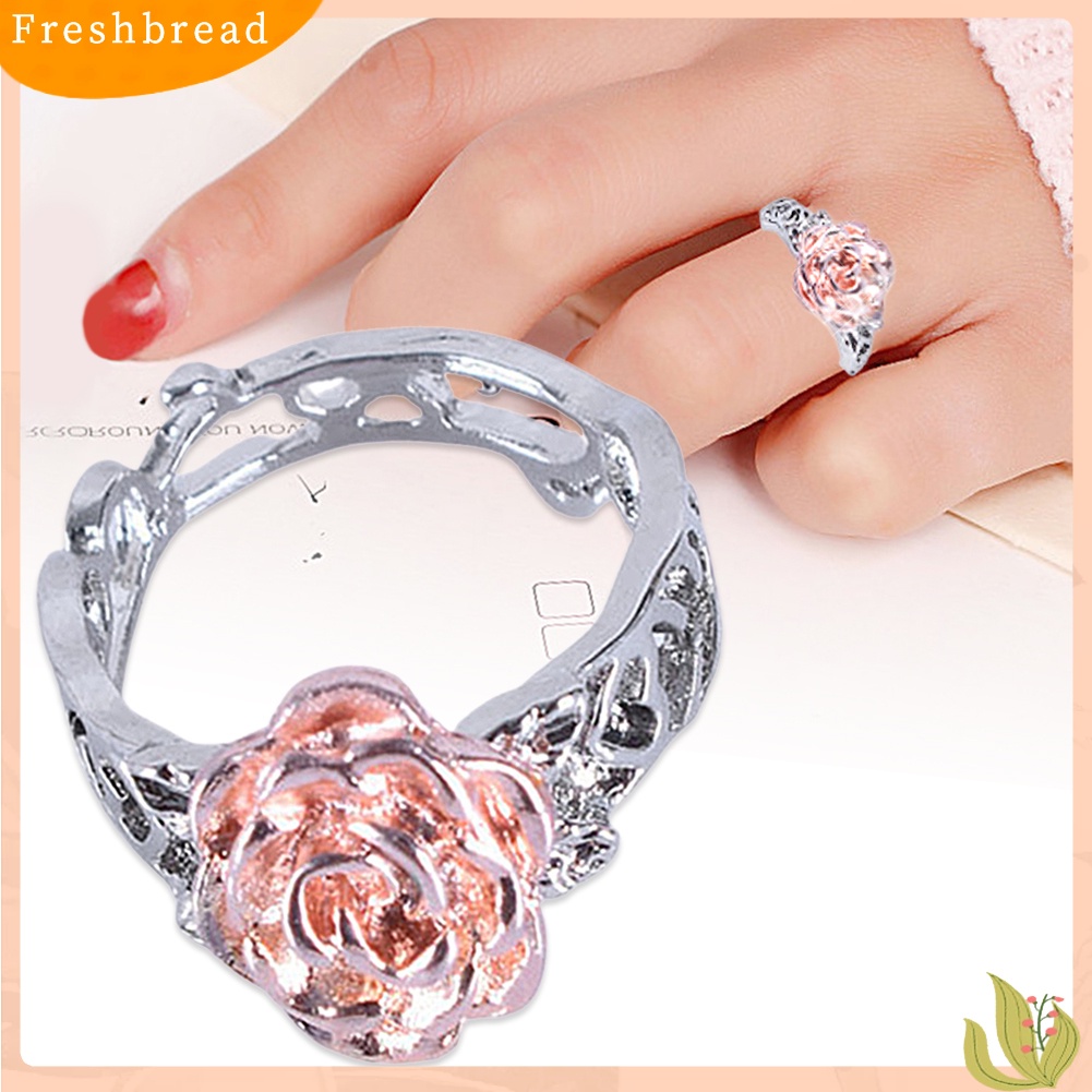 &lt; Freshbread &gt; Rose Decor Hollow Out Ring Untuk Wanita Hadiah Natal Pernikahan Statement Jewelry