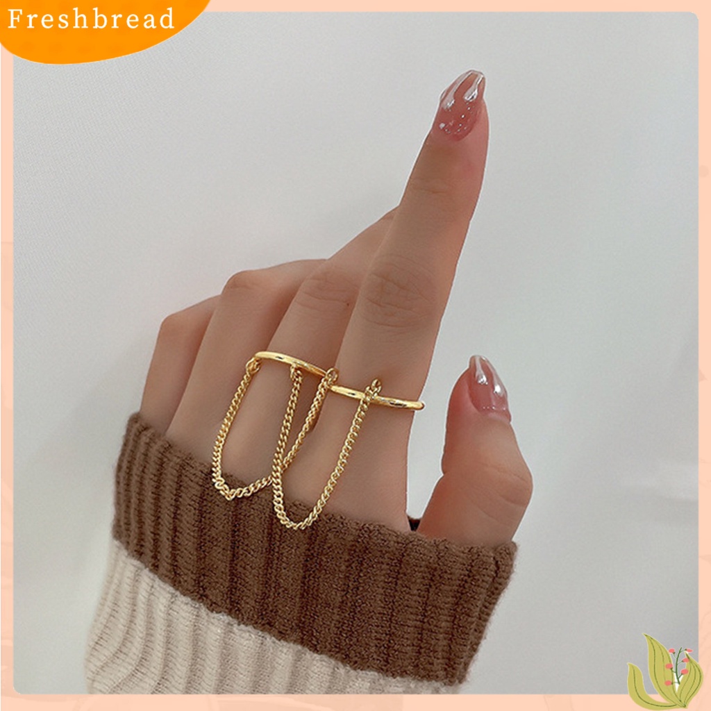 &lt; Freshbread &gt; Cincin Rantai Jari Ganda Dapat Ditumpuk Adjustable Unisex Dua Lapisan Pembukaan Rantai Cincin Perhiasan Hadiah