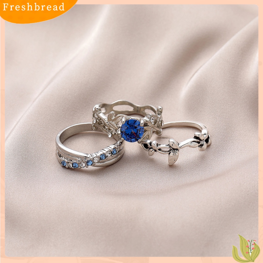 &lt; Freshbread &gt; 3Pcs Cincin Wanita Bunga Perhiasan Permata Imitasi Bersinar Stackable Knuckle Rings Untuk Pesta Perjamuan Prom