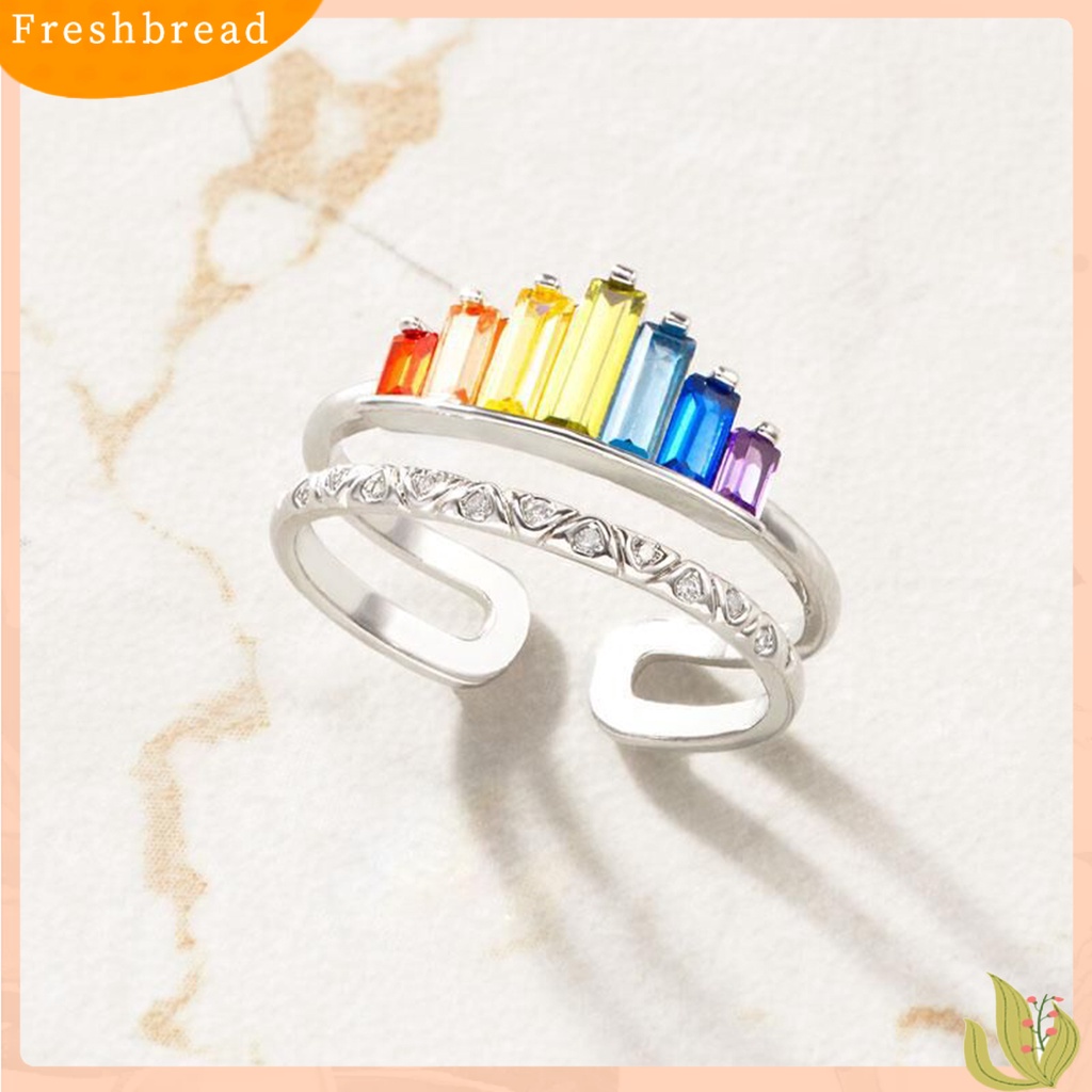 &lt; Freshbread &gt; Wanita Pelangi Open-end Mahkota Cincin Adjustable Double Band Circlet Perhiasan Hadiah