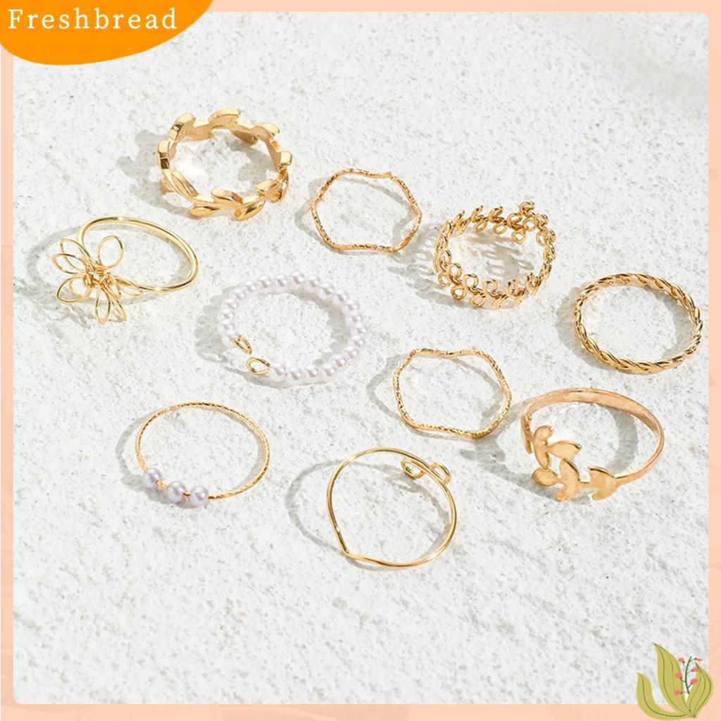 &lt; Freshbread &gt; 10Pcs Cincin Jari Hollow Out Bunga Wanita Bohemian Electroplating Knuckle Rings Untuk Pesta
