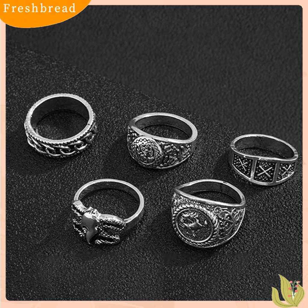 &lt; Freshbread &gt; 5Pcs/Set Cincin Buku Jari Pola Halus Geometris Mewah Retro Electroplating Dekorasi Perhiasan Pria Vintage Gothic Knuckle Joint Rings Untuk Pesta