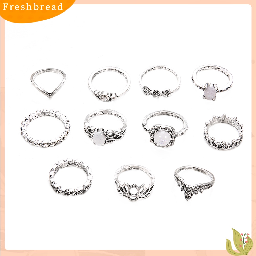 &lt; Freshbread &gt; 11 Pcs Wanita Set Perhiasan Imitasi Opal Berlian Imitasi Knuckle Susun Bersama Rings Band