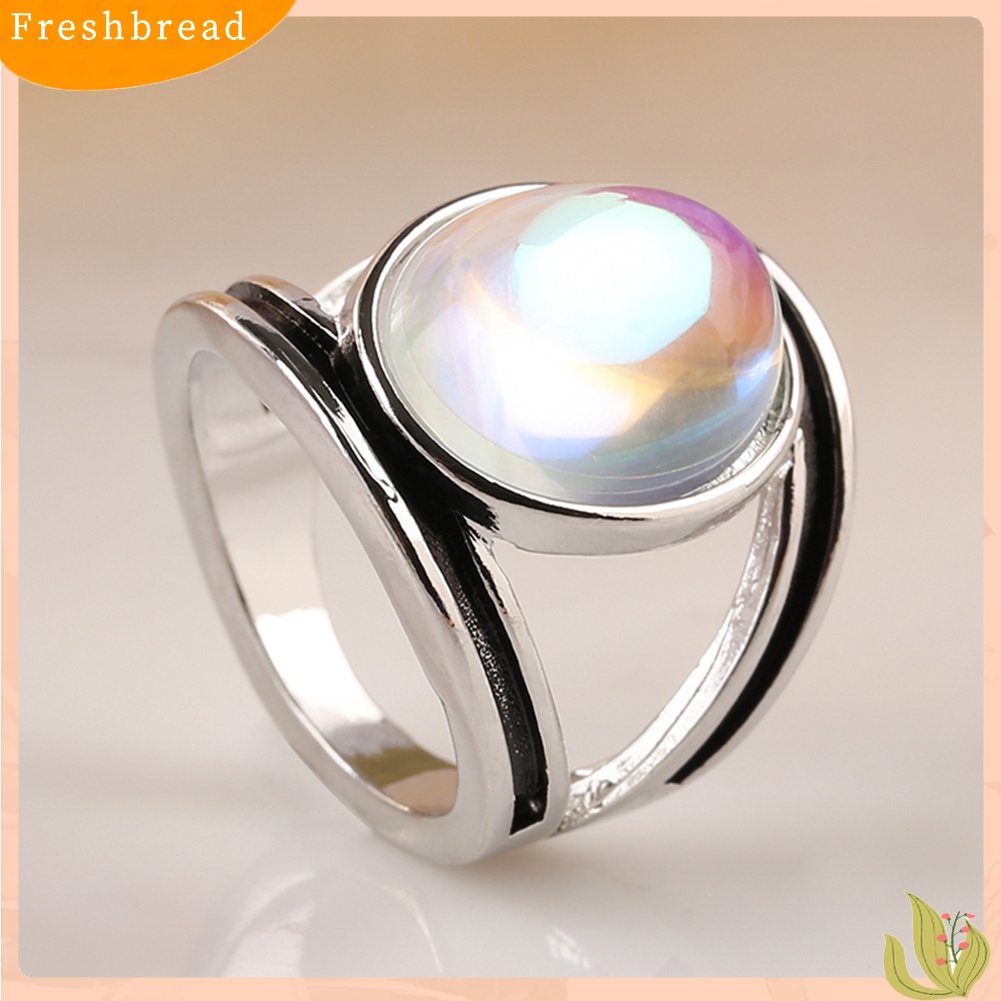 &lt; Freshbread &gt; Fashion Wanita Oval Besar Multicolor Imitasi Moonstone Jari Cincin Perhiasan Dekorasi Hadiah