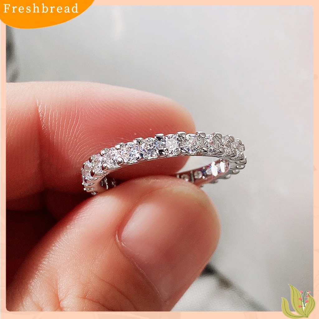 &lt; Freshbread &gt; Cincin Wanita Bersinar Cincin Jari Cubic Zirconia Tembaga Ringan Untuk Pakaian Sehari-Hari