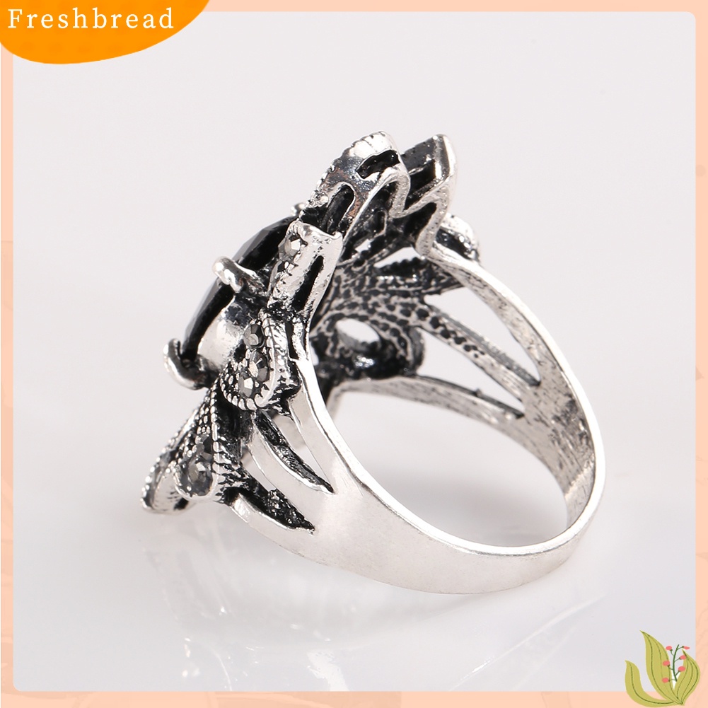 &lt; Freshbread &gt; Wanita Vintage Berongga Pola Bunga Cincin Berlapis Paduan Resin Jari Perhiasan Hadiah
