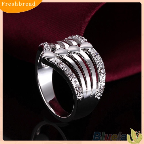 &lt; Freshbread &gt; Cincin Kawin CZ Pesta Pernikahan Berlapis Perak Berongga Multilayer Pria Wanita