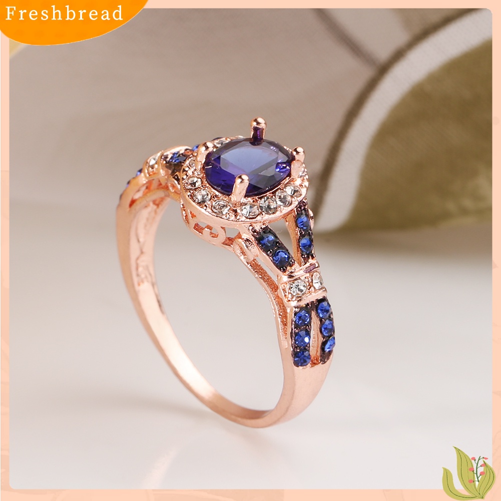 &lt; Freshbread &gt; Fashion Wanita Oval Berlian Imitasi Mengkilap Pengantin Pertunangan Pernikahan Cincin Perhiasan Hadiah