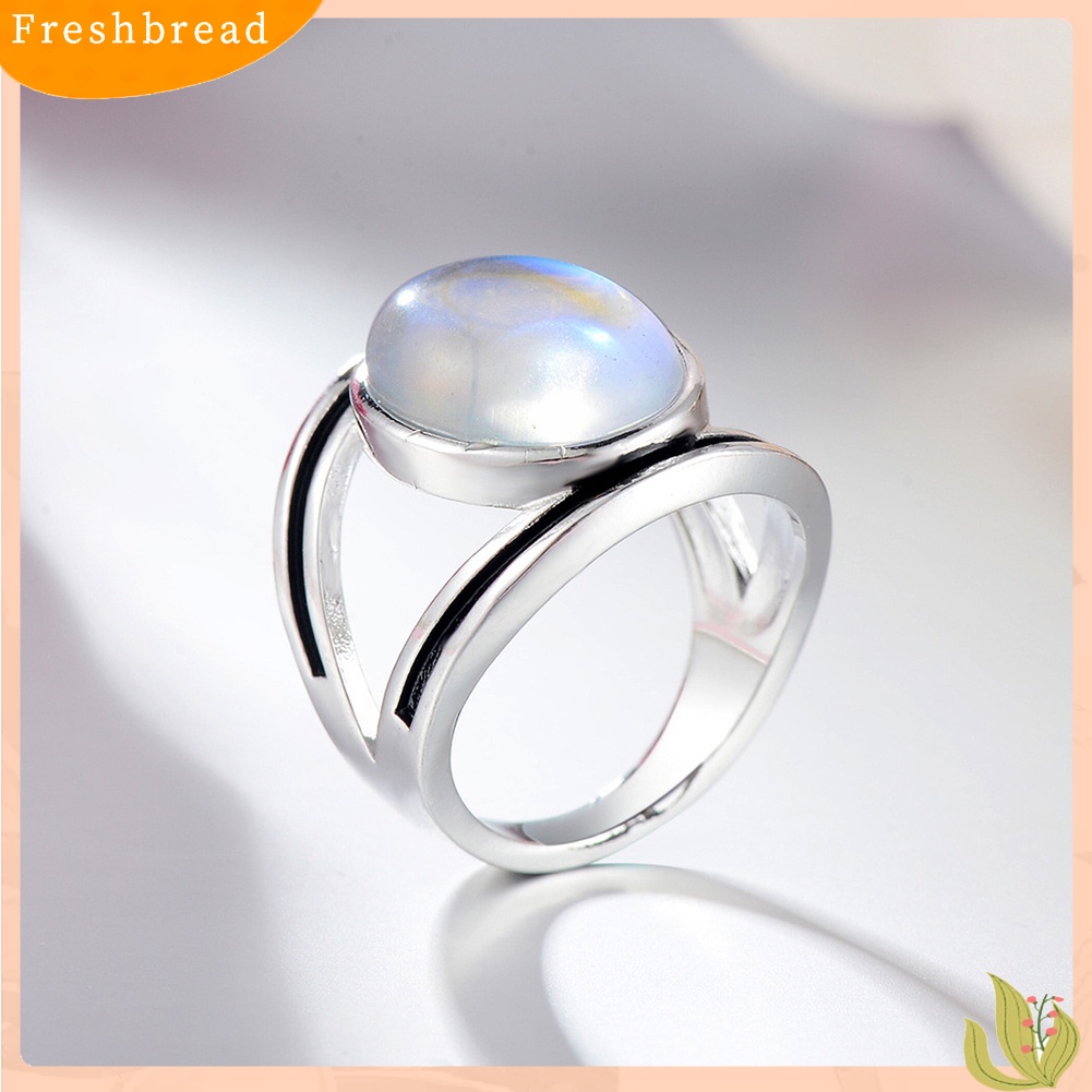 &lt; Freshbread &gt; Antik Oval Besar Imitasi Moonstone Jari Cincin Wanita Perhiasan Pernikahan Ulang Tahun