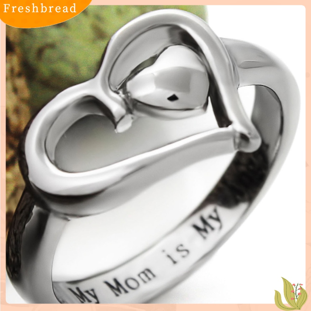 &lt; Freshbread &gt; Mom is My Angel Letter Print Finger Ring Pengerjaan Halus Berongga Double Heart Women Ring Untuk Hari Ibu