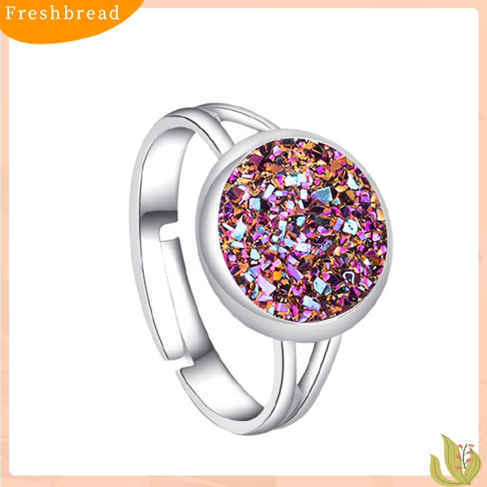 &lt; Freshbread &gt; Fashion Wanita Bulat Pelangi Druzy Terbuka Jari Cincin Adjustable Pesta Perhiasan Hadiah