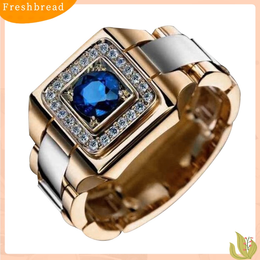 &lt; Freshbread &gt; Mewah Pria Faux Safir Bertatahkan Jari Cincin Perhiasan Pernikahan Hadiah Hari Kasih Sayang