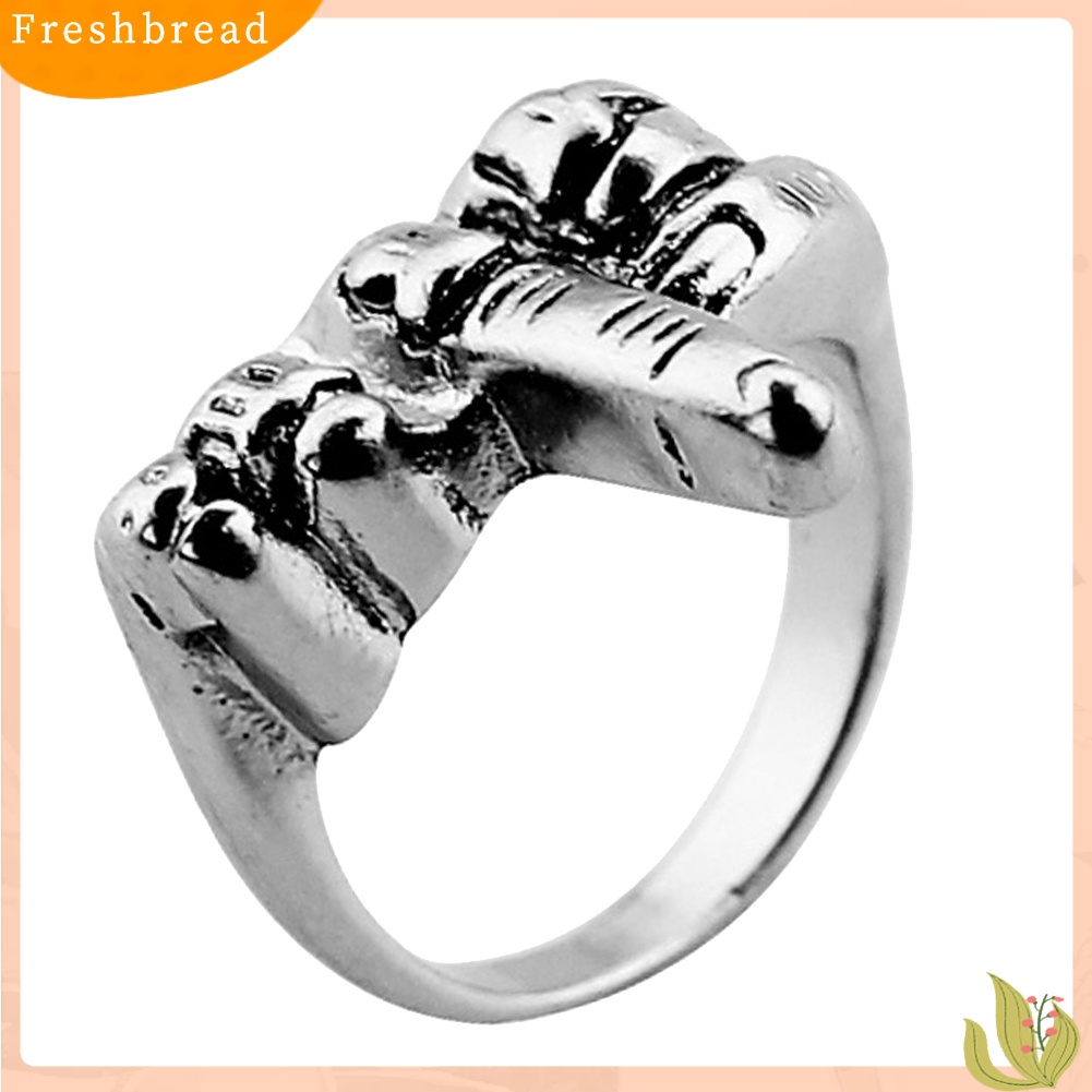 &lt; Freshbread &gt; Lucu Gothic Punk Biker Pengendara Motor Pria Jari Tengah Up Logam Cincin Perhiasan