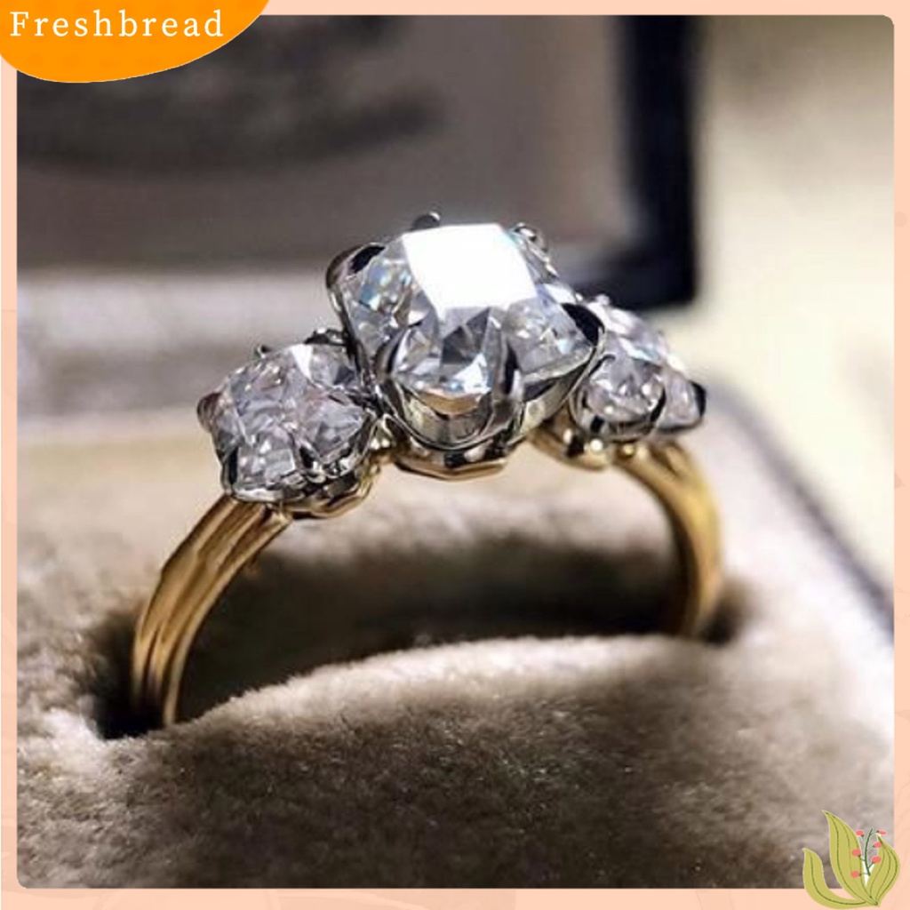 &lt; Freshbread &gt; Wanita Cincin Bentuk Persegi Dua Warna Perhiasan Geometris Cubic Zirconia Finger Ring Hadiah Ulang Tahun