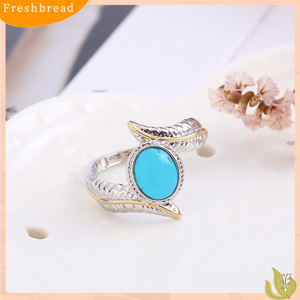 &lt; Freshbread &gt; Vintage Perhiasan Alloy Bulu Turquoises Cincin Pernikahan Jari Lingkaran Pasangan Hadiah