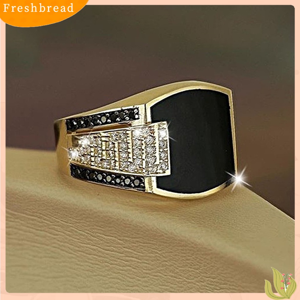 &lt; Freshbread &gt; Cincin Alloy Berlian Hitam Perhiasan Hadiah Alloy Natural Gemstone Wedding Ring Untuk Pesta