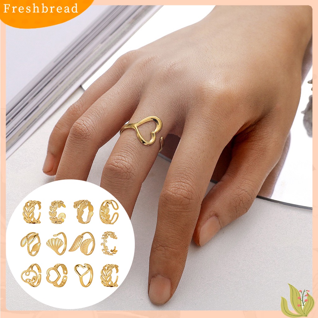 &lt; Freshbread &gt; Cincin Jari Daun Plating Aksesori Pembukaan Cincin Jari Adjustable Untuk Pesta Perjamuan Prom Pernikahan