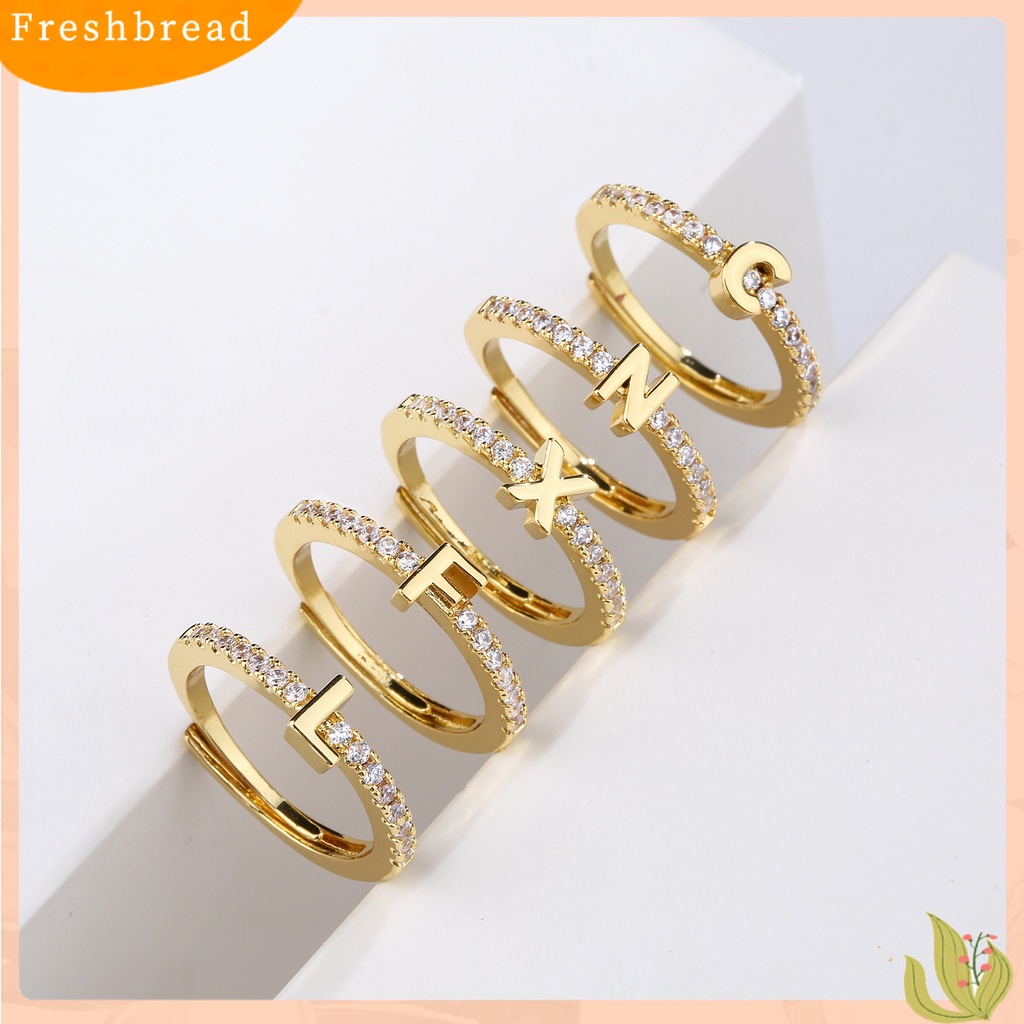 &lt; Freshbread &gt; Cincin Jari Pembukaan Yang Dapat Disesuaikan 26abet Faux-diamond-set Geometris Bertatahkan Huruf Band Cincin Pakaian Sehari-Hari