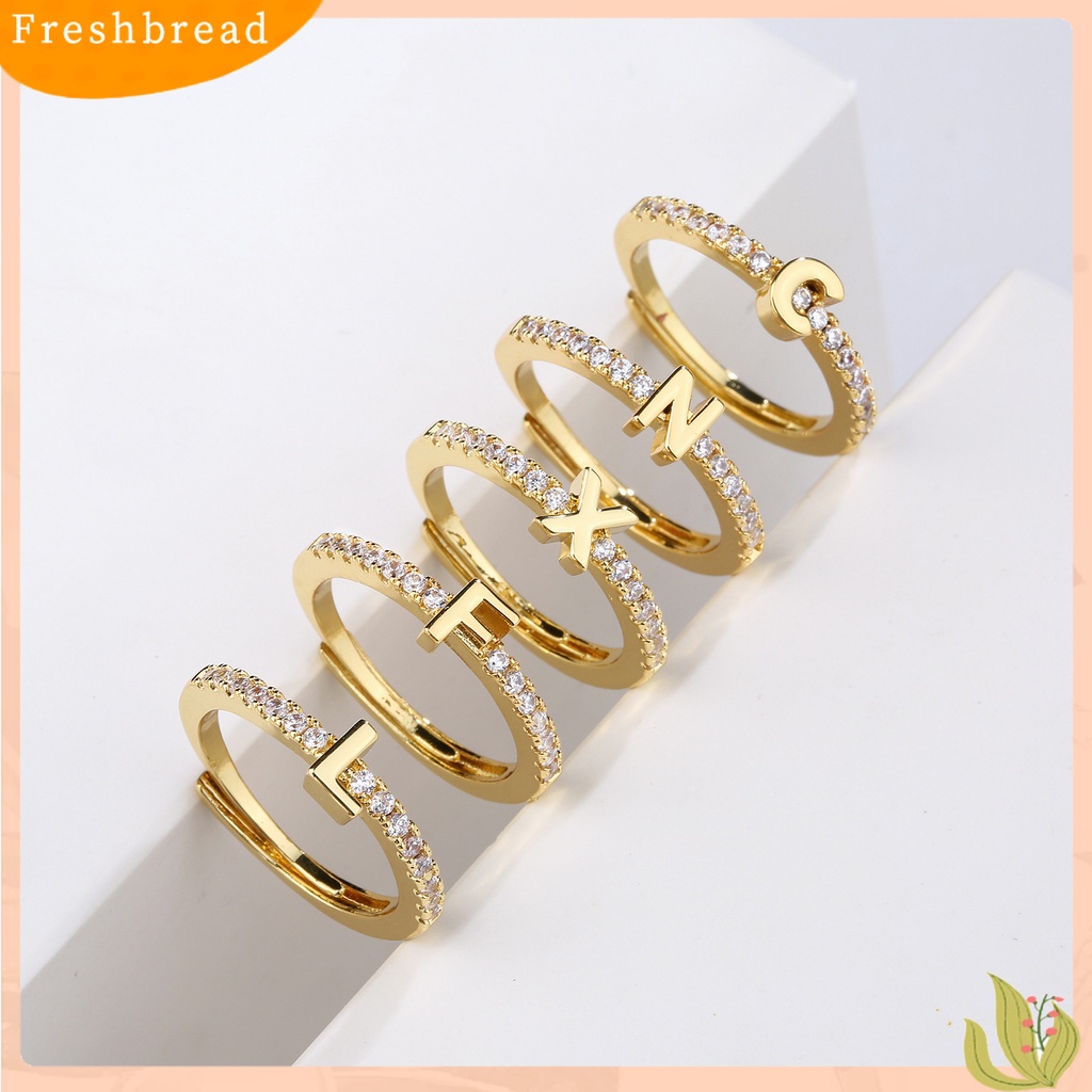 &lt; Freshbread &gt; Cincin Jari Pembukaan Yang Dapat Disesuaikan 26abet Faux-diamond-set Geometris Bertatahkan Huruf Band Cincin Pakaian Sehari-Hari