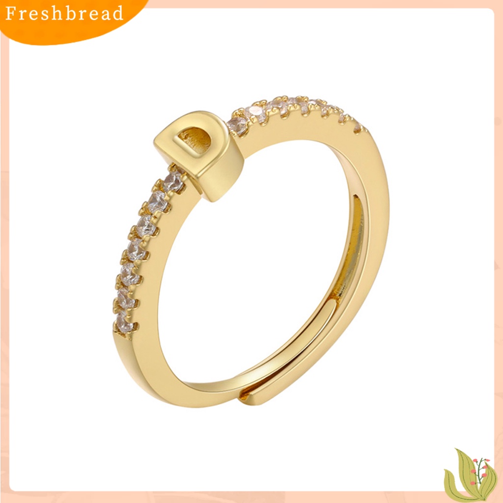 &lt; Freshbread &gt; Cincin Jari Pembukaan Yang Dapat Disesuaikan 26abet Faux-diamond-set Geometris Bertatahkan Huruf Band Cincin Pakaian Sehari-Hari