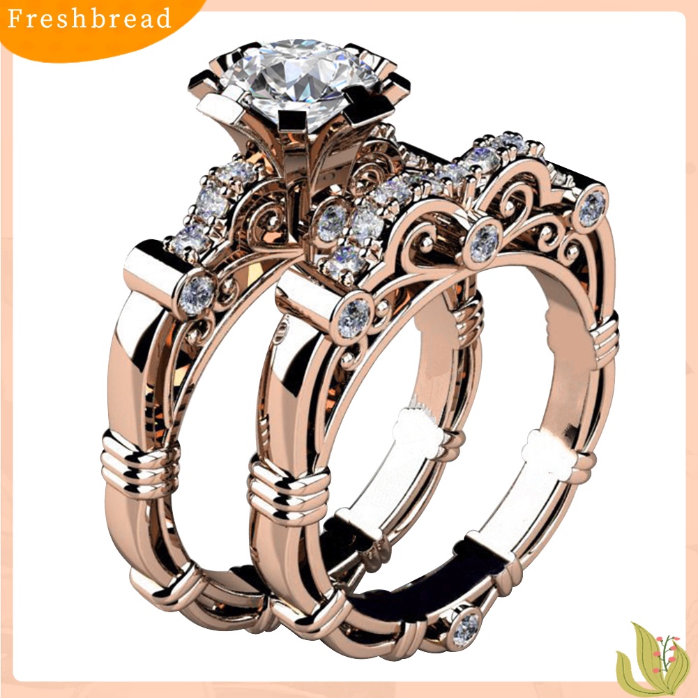 &lt; Freshbread &gt; 2Pcs/Set Pertunangan Pernikahan Retro Wanita Berlian Imitasi Ukir Jari Cincin Perhiasan