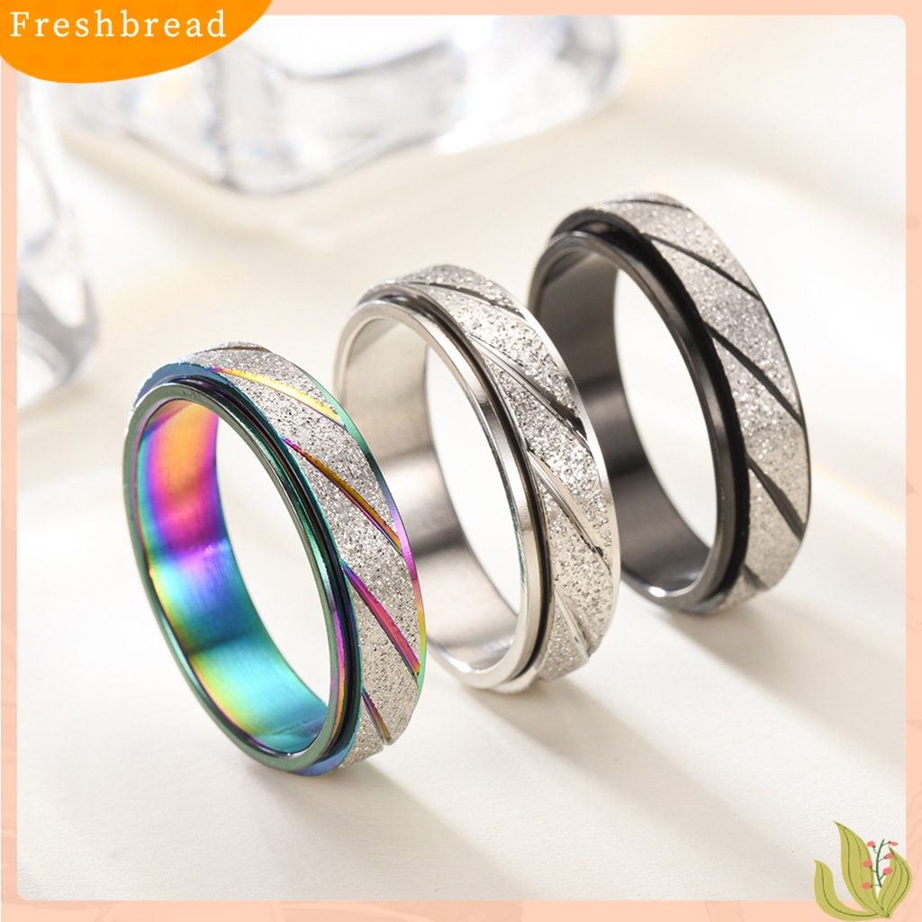 &lt; Freshbread &gt; Cincin Jari Buram Garis Slash Blok Warna Pria Wanita Bergaris Turnable Ring Fashion Jewelry