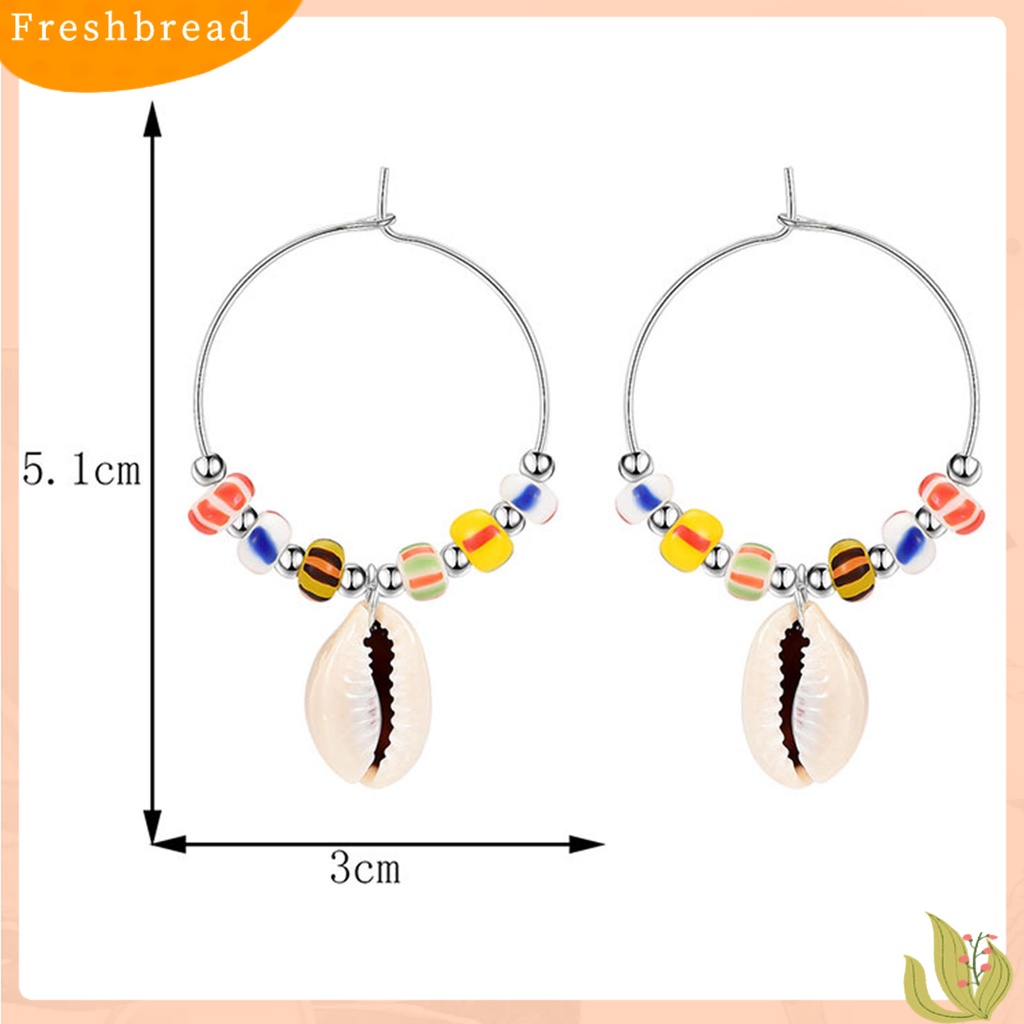 &lt; Freshbread &gt; 1pasang Drop Anting Warna-Warni Manis Manik-Manik Gaya Boho All-match Hias Hadiah Wanita Kerang Liontin Menjuntai Anting Perhiasan Untuk Pacaran