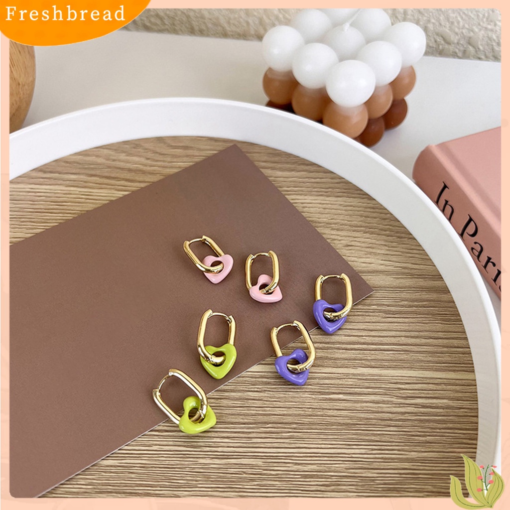 &lt; Freshbread &gt; 1pasang Anting Drop Heart Ear Buckle Alloy Gaya Korea Anting Menjuntai Warna Permen Untuk Prom