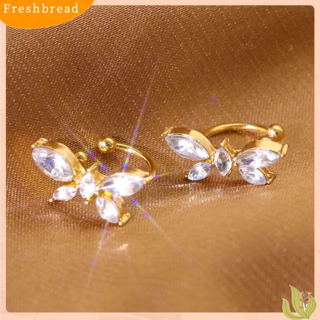 &lt; Freshbread &gt; 1pasang Anting Klip Kupu-Kupu Cubic Zirconia Wanita Jepang Style Bow Clip Earrings Perhiasan Hadiah