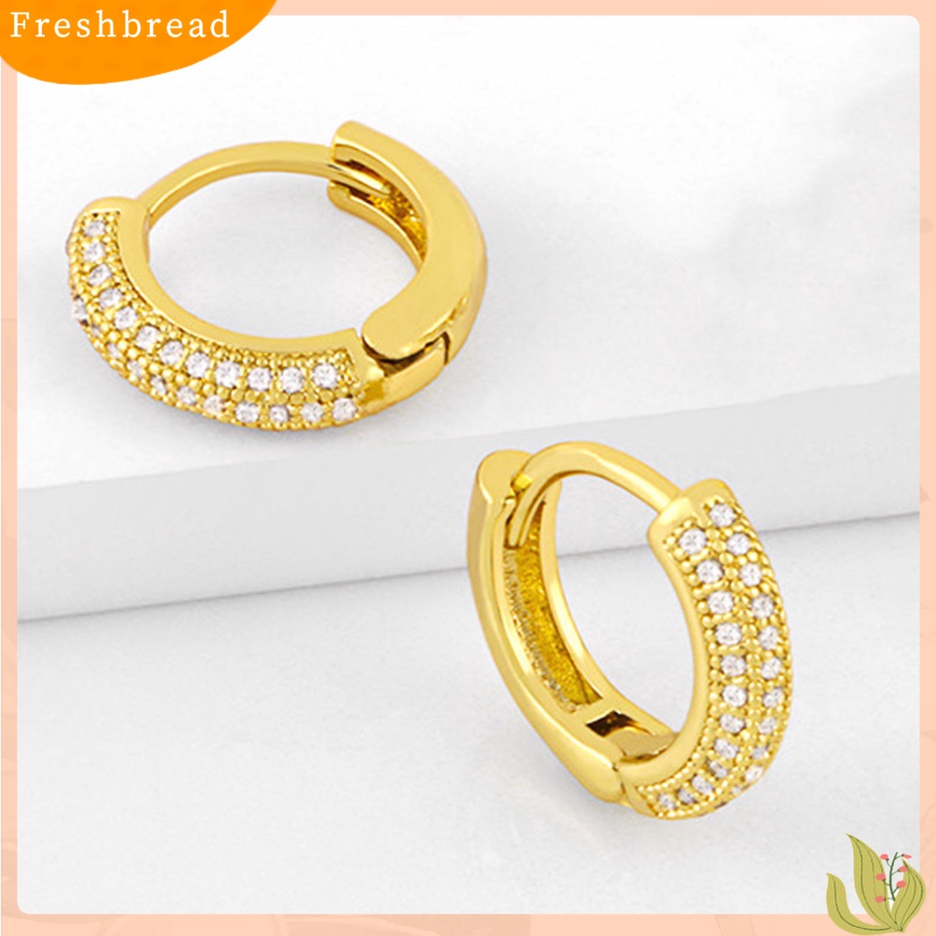 &lt; Freshbread &gt; 1pasang Huggie Earrings Bulat Lingkaran Warna Solid Permukaan Halus Anti-Cacat Colorfast Hias Shiny Cubic Zirconia Tahan Lama Dilapisi Wanita Earrings