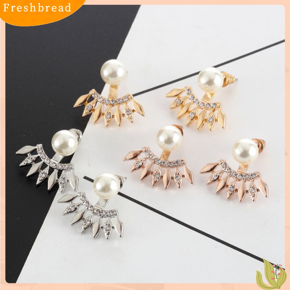 &lt; Freshbread &gt; Wanita Anting Perhiasan Pesta Mutiara Imitasi Berlian Imitasi Manis Telinga Jaket Studs Hadiah