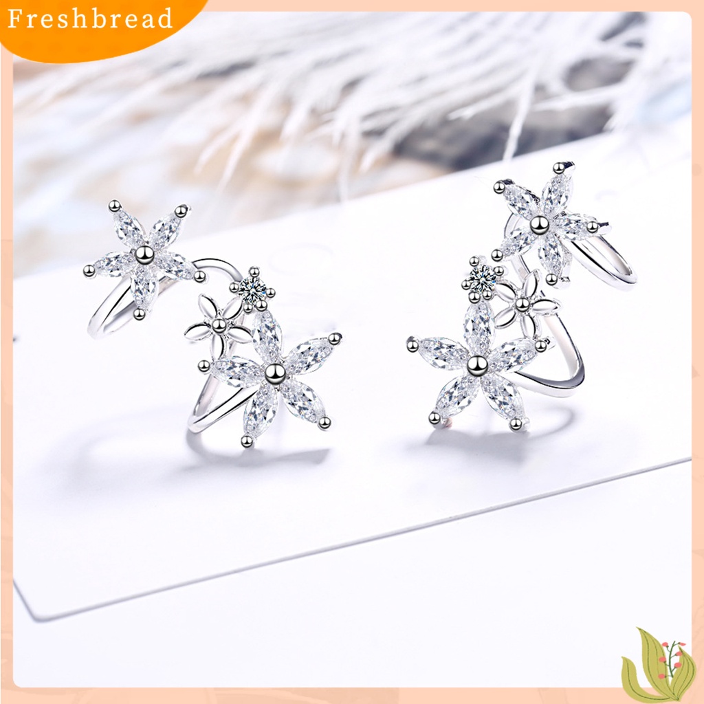< Freshbread > 1pasang Anting Klip Wanita Bentuk Bunga Arc Perhiasan Cubic Zirconia All Match Manset Telinga Untuk Pesta