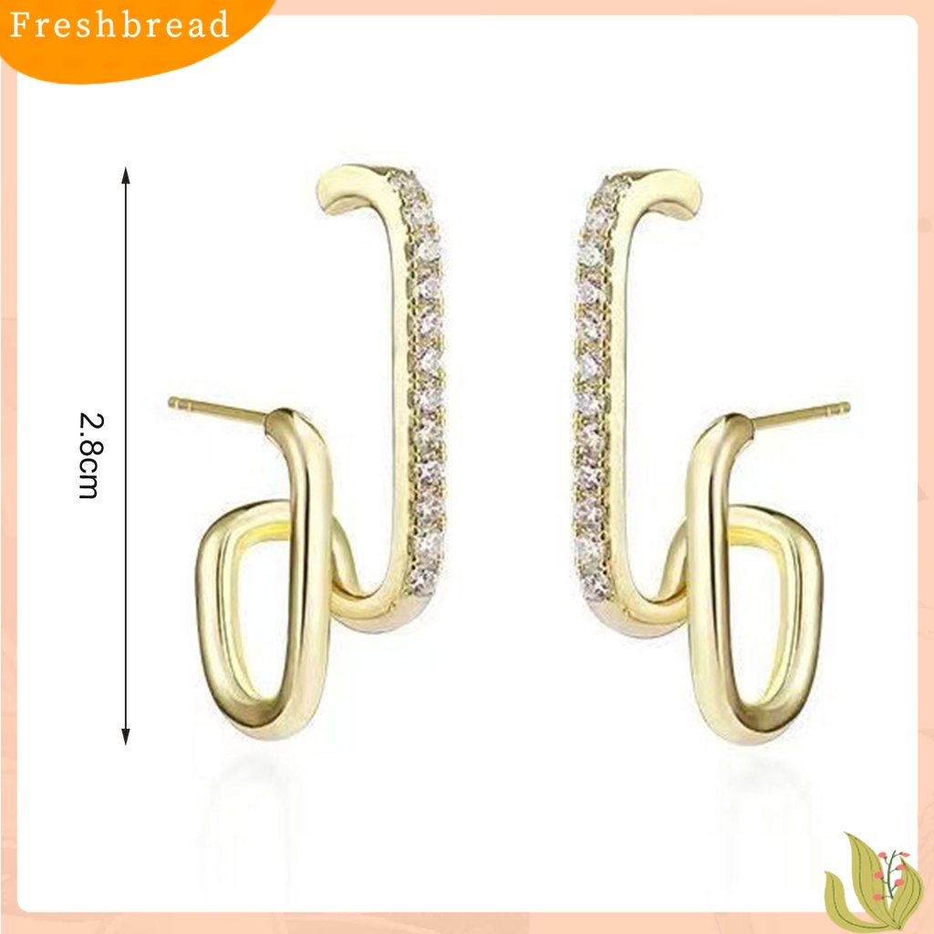 &lt; Freshbread &gt; 1pasang Ear Studs Irregular U Shape Jewelry Shinng Rhinestones Stud Earrings Untuk Pesta Pernikahan Perjamuan Prom