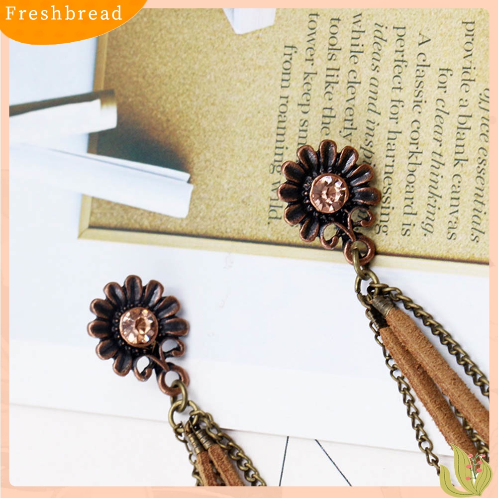 &lt; Freshbread &gt; Wanita Boho Bunga Matahari Shell Ox Tanduk Rumbai Menjuntai Anting Eardrop Perhiasan Hadiah