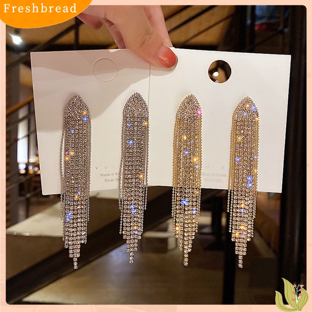 &lt; Freshbread &gt; 1pasang Menjuntai Anting Bling Berlian Imitasi Elegan Hadiah Bohemian Logam Jumbai Wanita Stud Earrings Fashion Jewelry