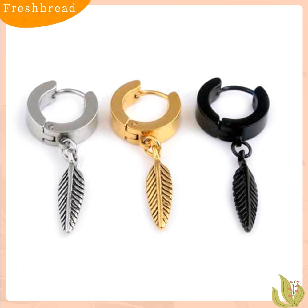 < Freshbread > 1Pc Punk Pria Bulu Liontin Stainless Steel Hoop Earring Pesta Perhiasan Hadiah