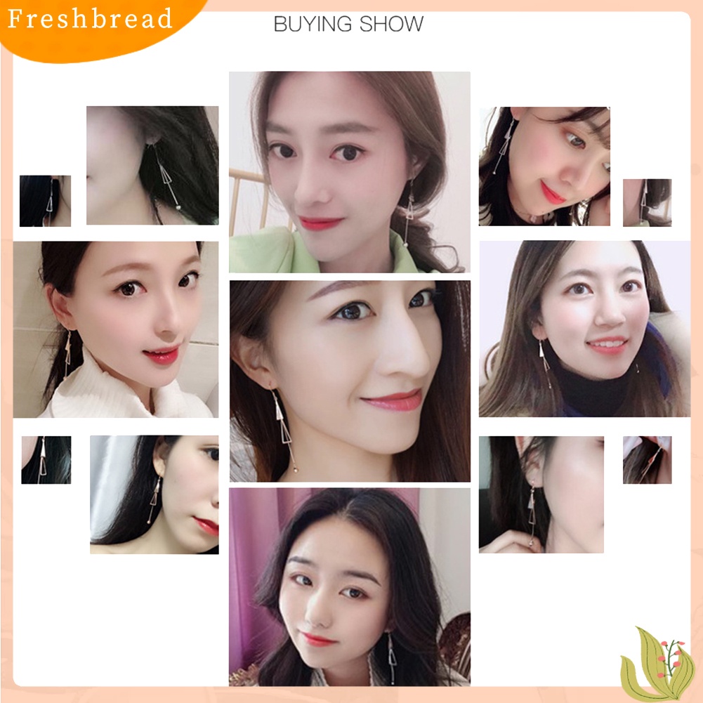 < Freshbread > Wanita Fashion Ganda Segitiga Rumbai Bola Panjang Menjuntai Kait Anting Perhiasan