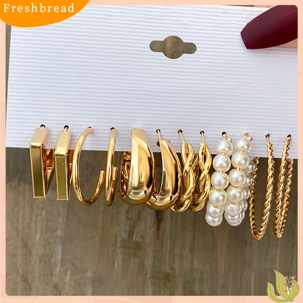 &lt; Freshbread &gt; 6pasang Anting Hoop Mutiara Imitasi Bentuk C Vintage Twist Drop Earrings Untuk Pesta Perjamuan Pernikahan Prom