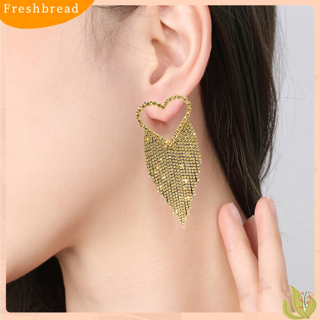 &lt; Freshbread &gt; 1pasang Drop Earrings Shining Long Tassel Glitter Semua Pertandingan Anti-Alergi Dekorasi Telinga Gaya Korea Temperamen Cinta Hati Berlian Imitasi Penuh Telinga Giwang Menjuntai Anting