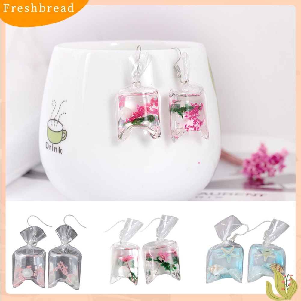 &lt; Freshbread &gt; Lovely Resin Transparan Pack Bintang Laut Bunga Kering Gadis Ear Hook Earrings Decor