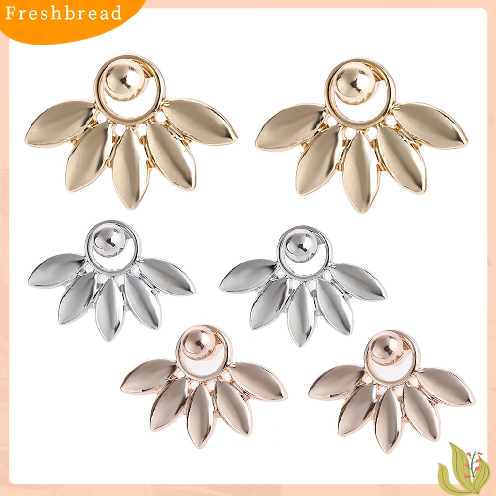 &lt; Freshbread &gt; 1pasang Tindik Menawan Depan Belakang Gaya Gantung Wanita Anting Bentuk Kipas Daun Stud Earrings Perhiasan Aksesori