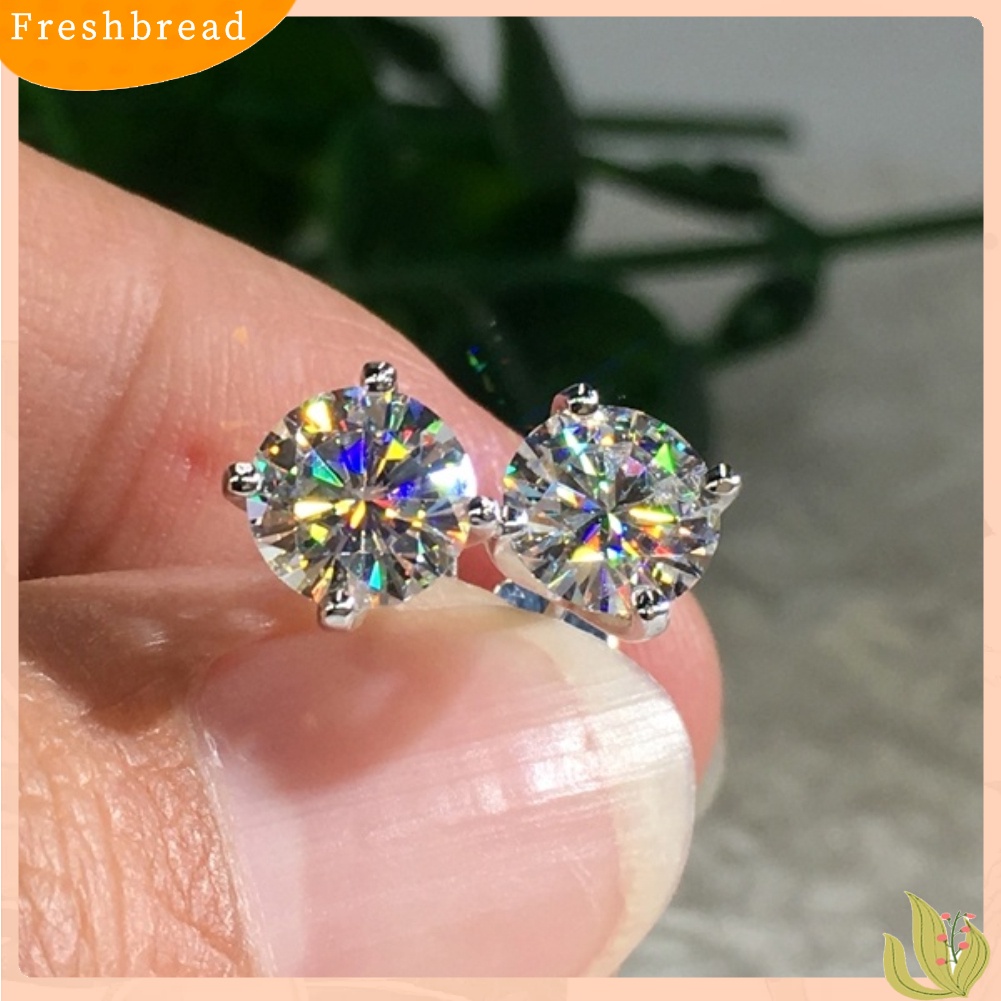 &lt; Freshbread &gt; Fashion Wanita Potongan Bulat Cubic Zirconia Hias Telinga Stud Anting Perhiasan Hadiah